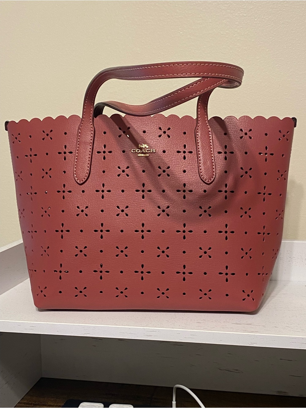 Coach Mauve Eyelet Small Tote Bag Purse *** Nice